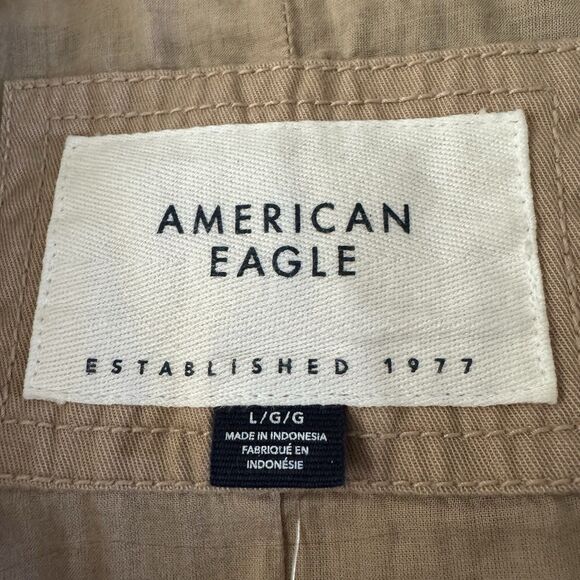 American Eagle Twill Long Trench Coat Women’s Large Belted Beige Jacket Preppy - Picture 7 of 16